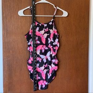 XXL(16) Girls Butterfly Print Cut Out One Piece Swimsuit